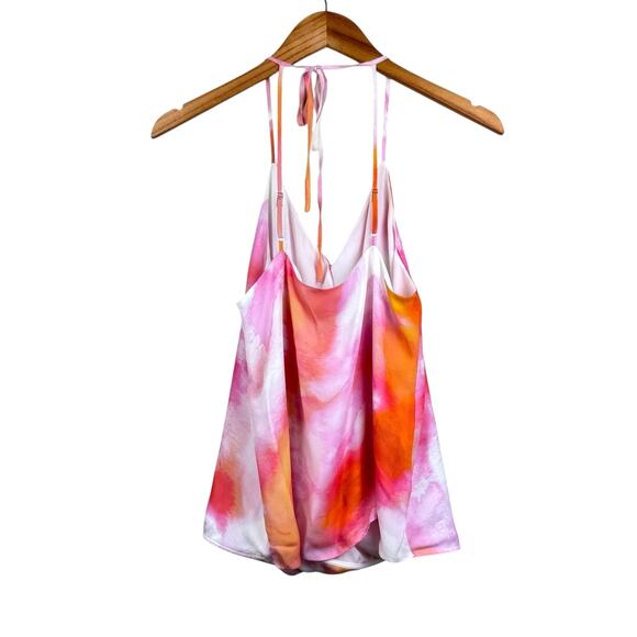 Parker Harlow Pink Orange Sunset Tie Dye Silk Blend Surplice Strappy Blouse - Picture 11 of 14